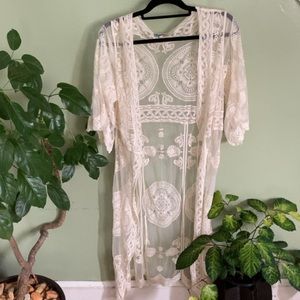 Lace wrap cardigan boho hippie large #p3